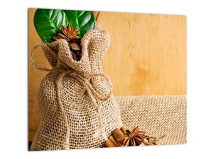 Fotka kávových zŕn a škorica - obraz