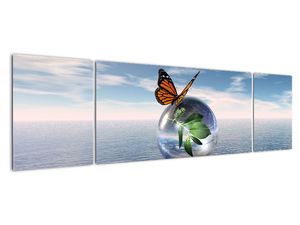 Abstraktný obraz - motýľ na guľu